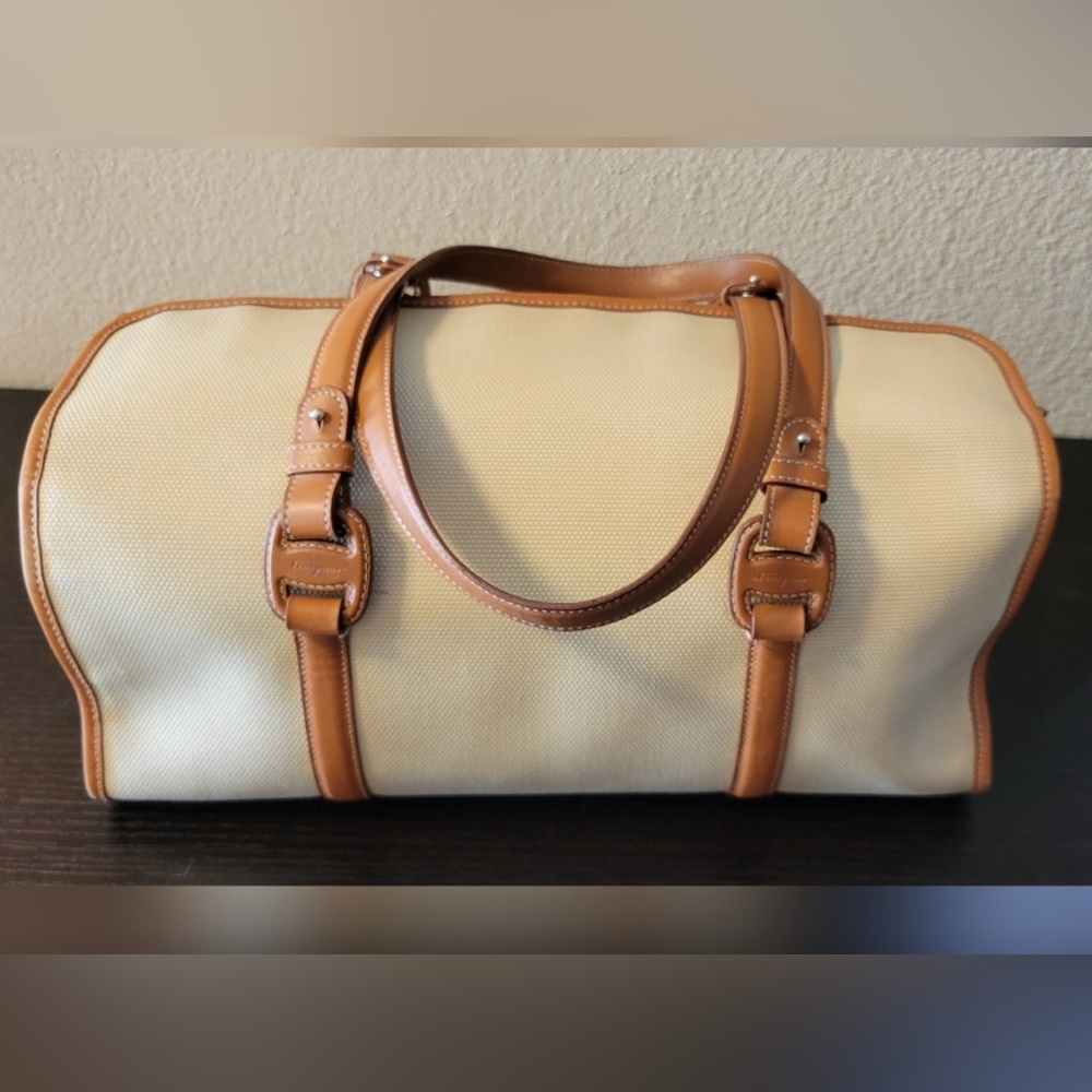 Salvatore Ferragamo Cream and Tan Tote Bag
